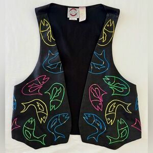Vintage 1980's Razzle Dazzle Embroidered Fish Vest